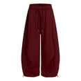thumbnail image 4 of Tfken Toddler Girls Soft Pants Elastic Waist Stretchy Trousers Loose Wide-Leg Pants With Pockets Drawstring Fashion Lightweight Teen Casual Daily Wear Clothes Size 14-15 Years Red, 4 of 4