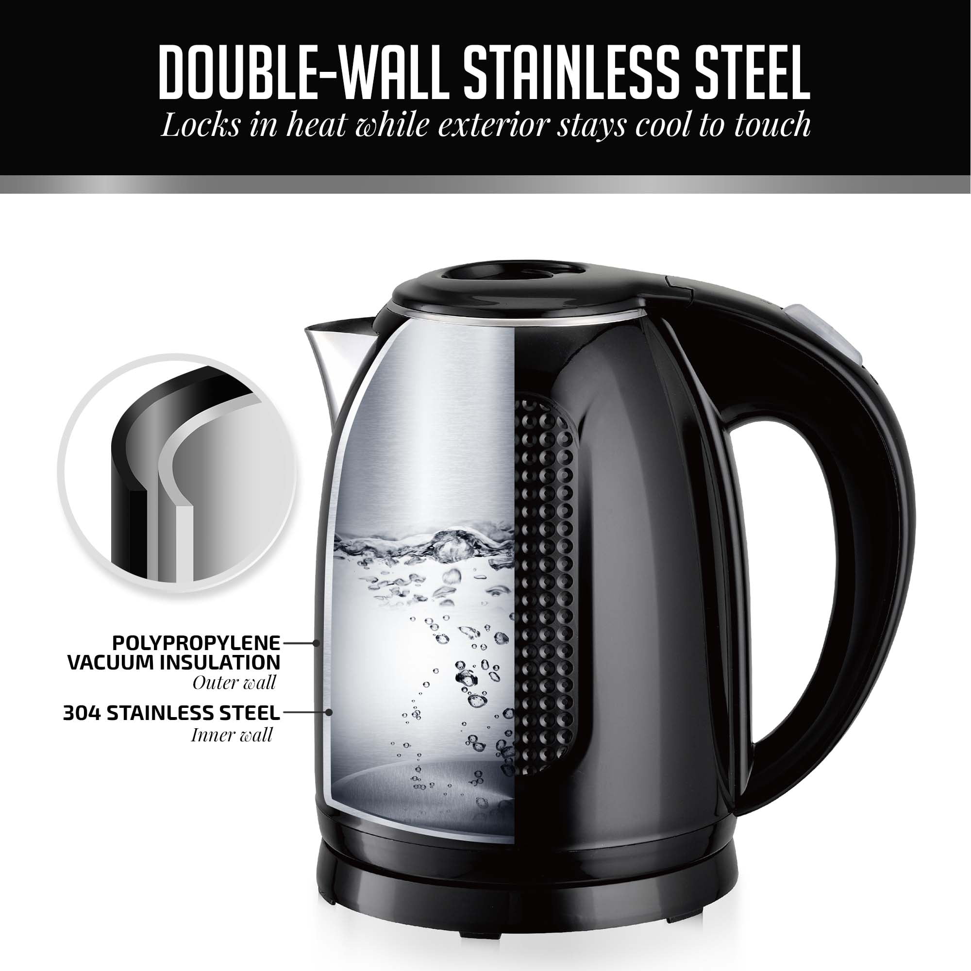1.7 L Stainless Steel Double Wall Electric Kettle 2200w Carbon Fiber 220V