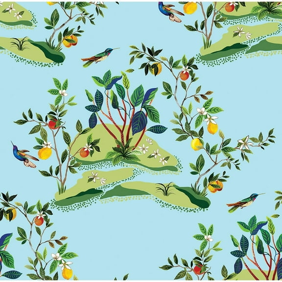 Daisy Bennett Designs Citrus Hummingbird Nonwoven Unpasted Wallpaper 27 in. W x 27 in. L - Sky Blue
