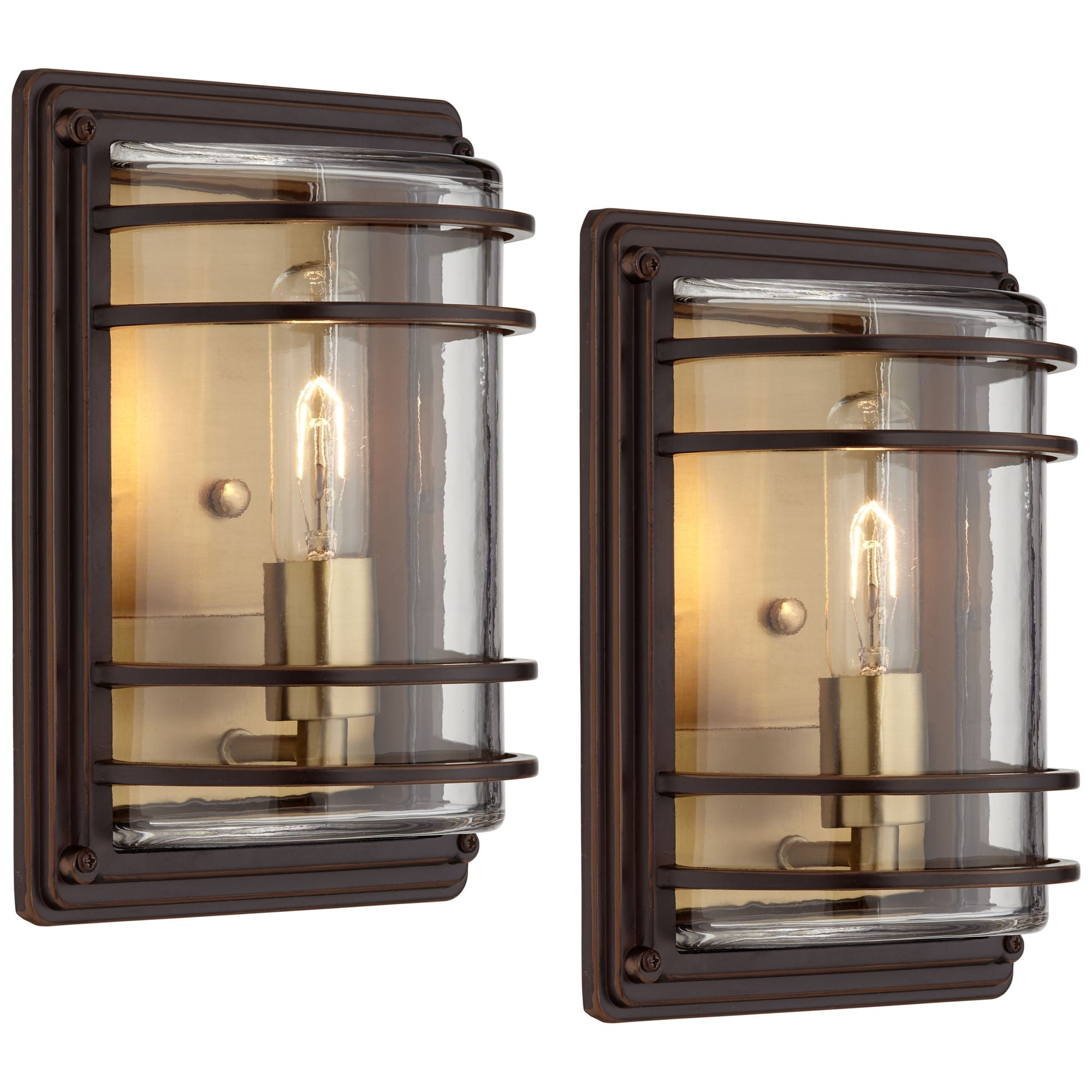 John Timberland Habitat Modern Outdoor Wall Light Fixtures Set of 2 Bronze Brass 11" Clear Glass for Post Exterior Barn Deck House Porch Yard Patio