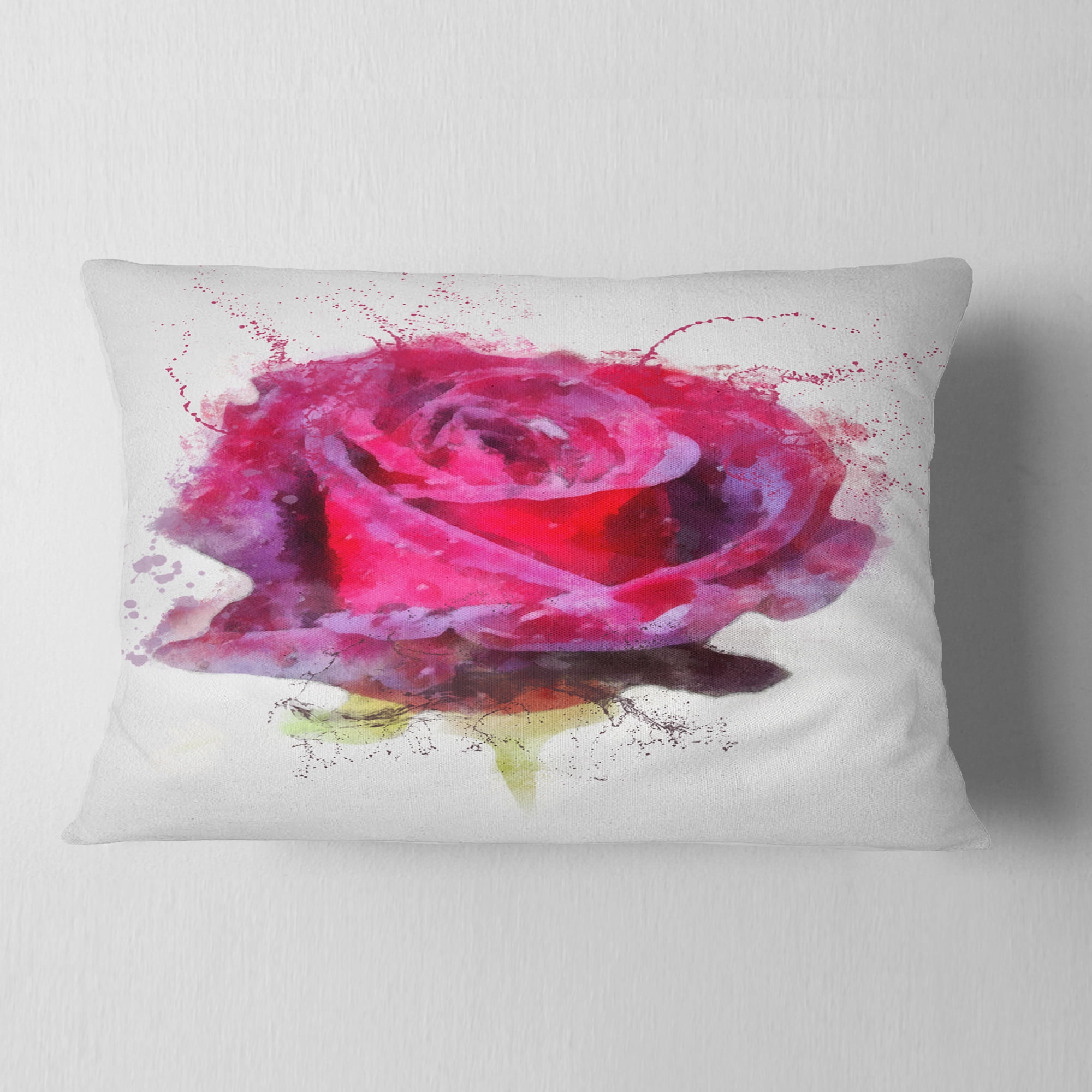 Designart Watercolor Dark Red Rose Sketch - Floral Throw Pillow - 12x20