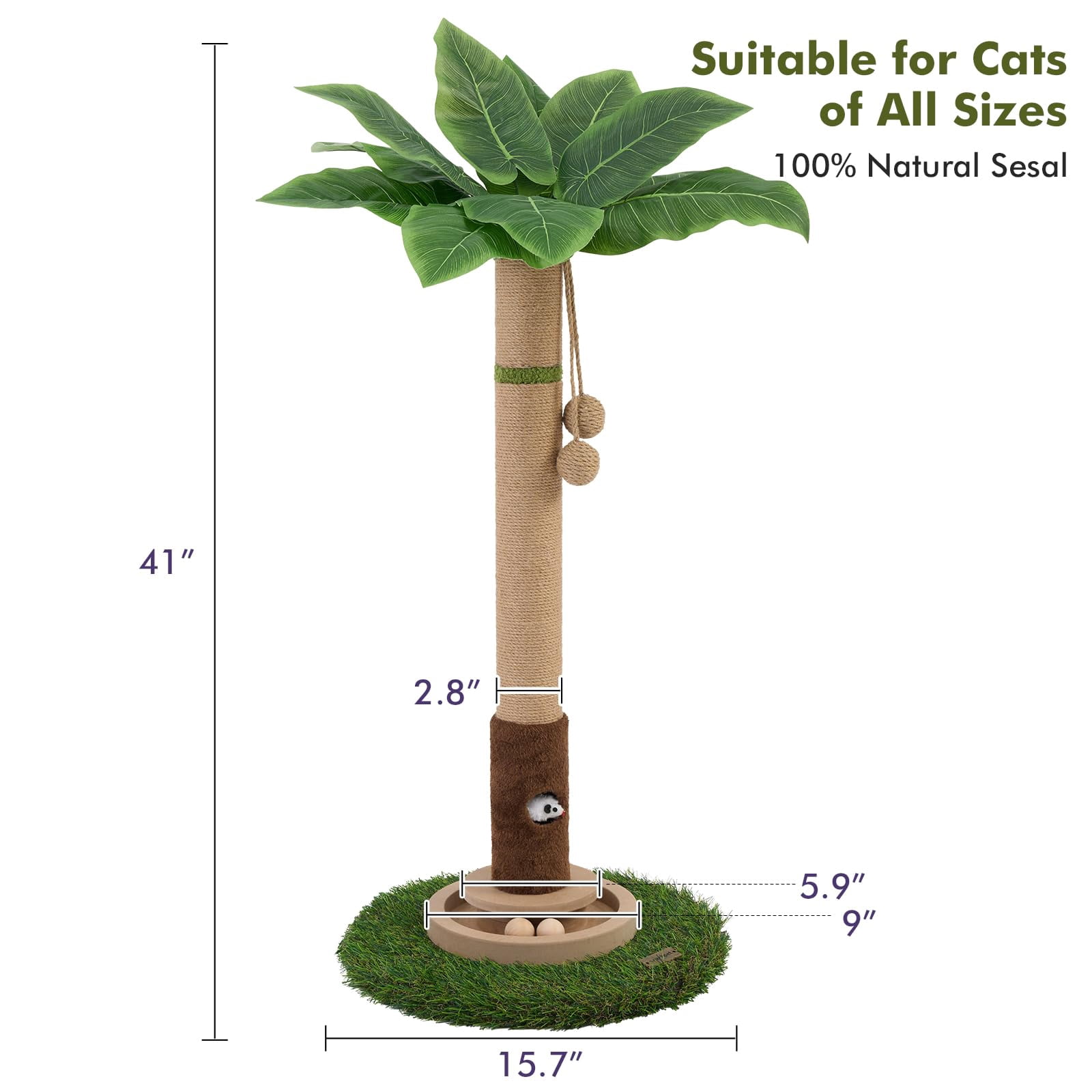 Cat Scratching Post Tall Scratcher Tree Tower For Indoor Cats With Toy Mouse Hole And Interactive Wooden Ball