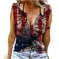 thumbnail image 2 of Wycnly Womens Tank Tops Lightweight Button Down Independence Day Patriotic Tunic Vest Tops Summer Fashion Star US Flag Print V-Neck Sleeveless Shirts Blouse Wine l, 2 of 6