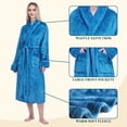 thumbnail image 3 of PAVILIA Plush Fleece Robe for Women, Soft Cozy Long Bathrobe with Satin Waffle Trim, Warm Lightweight Spa Robe, Housecoat with Pockets & Tie Belt, Teal Blue, S/M, 3 of 10