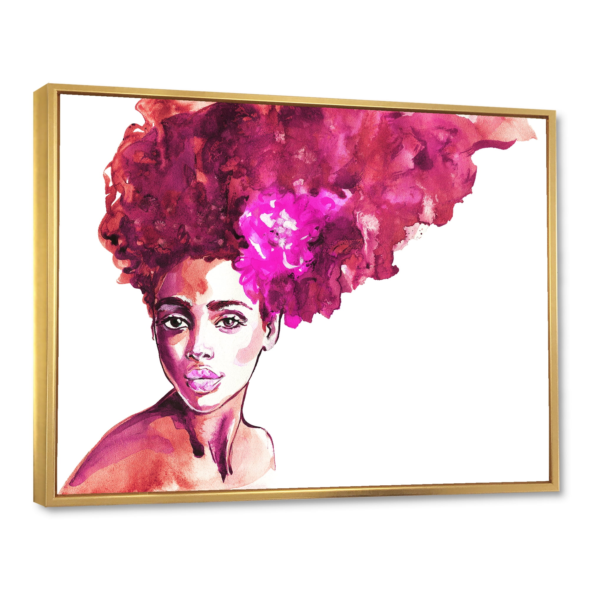 Designart 'Portrait of Afro American Woman VI' Modern Framed Canvas Wall Art Print