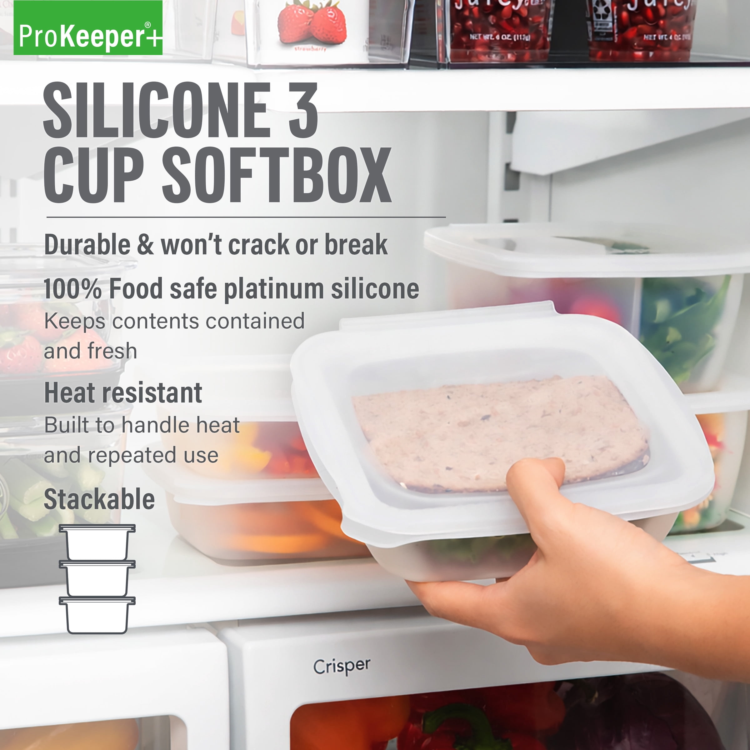 (4 pack) Prokeeper+ 3 Cup Silicone Softbox for School Lunches and Activities