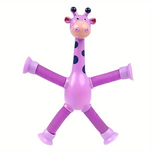 Kryfa Jouets Girafe à Ventouse Télescopique, Lot de 18 Tubes Pop Cadeaux de Fête pour Enfants, Animaux Kawaii Tube Pop Girafe Jouets Sensoriels pour