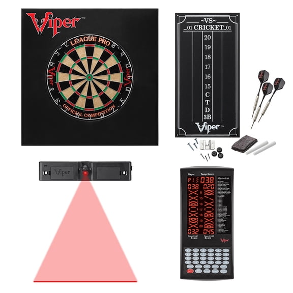 Viper League Sisal Dartboard, Viper ProScore, Throw Line Light, and Viper Wall Defender II