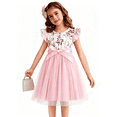 thumbnail image 3 of Lanbubble Girls Floral Tulle Dress Flutter Sleeve Tutu Princess Party Dress 3-7 Years, 3 of 9