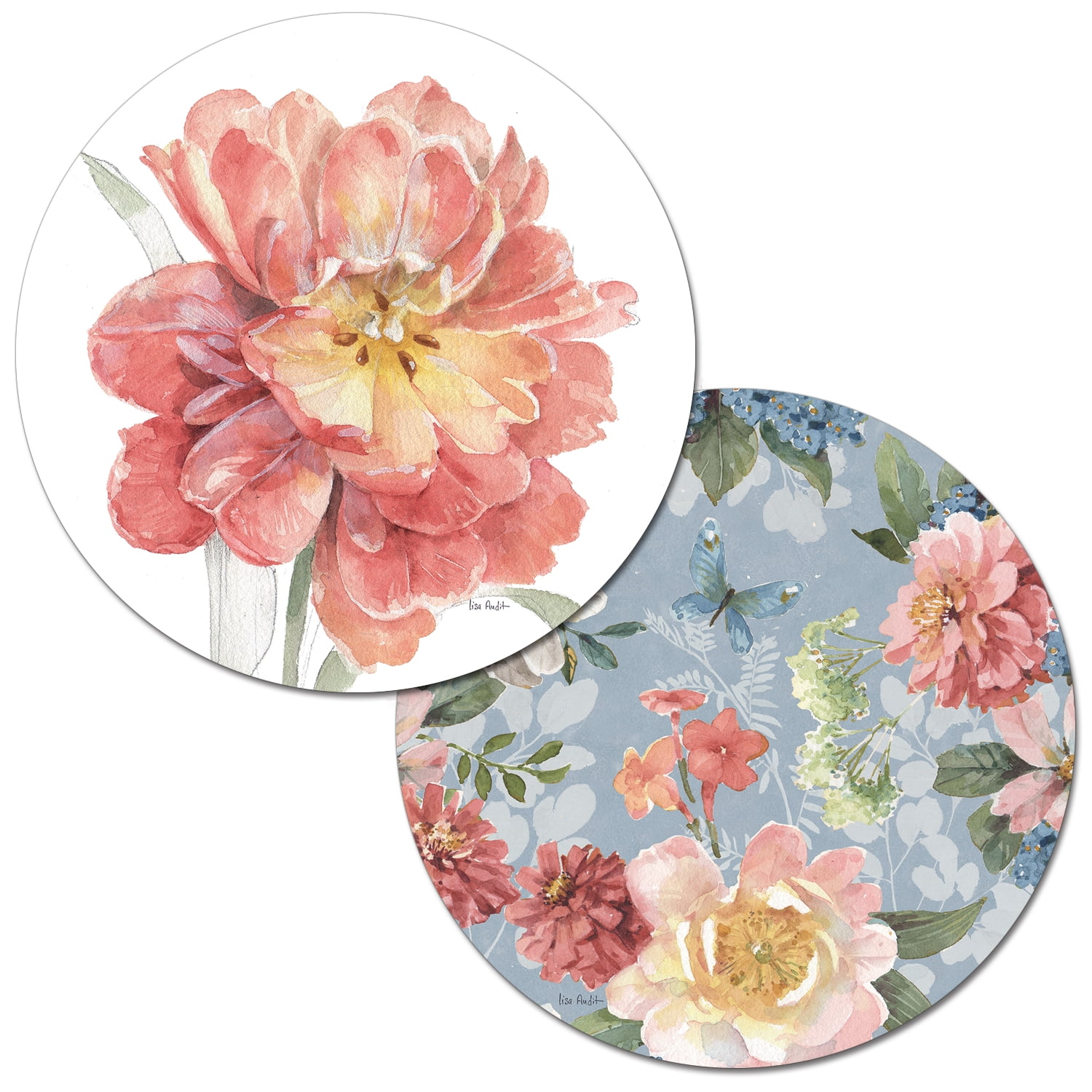 WipeClean Round Reversible Shaped Place mats, Spring Meadow, Set of 2