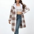 thumbnail image 2 of LEKWK Fleece Lined Plaid Jackets for Women Fashion Button Down Flannel Shackets Hooded Lightwweight Dressy Casual Winter Coats Streetwear with Pockets, 2 of 8