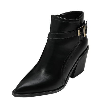 

Mackneog Women Pointed Toe High Heel Chunky Heel Slip On Party Shoes Ankle Boots Gift on Clearance