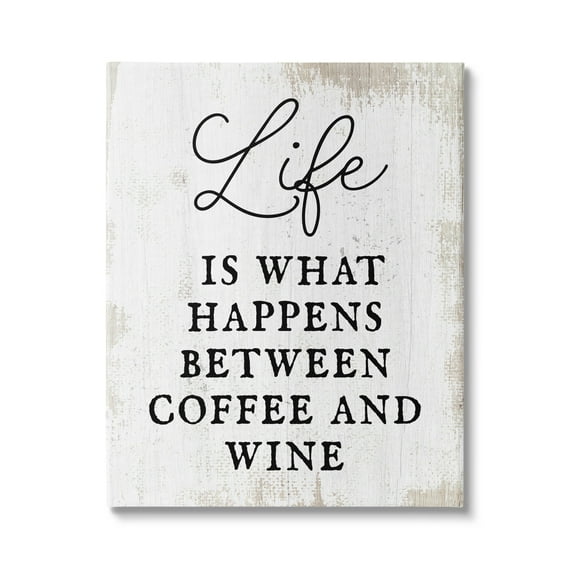 Stupell Industries Vintage Style Coffee & Wine Life Phrase Typography Canvas Wall Art, 24 x 30, Design by Lil' Rue
