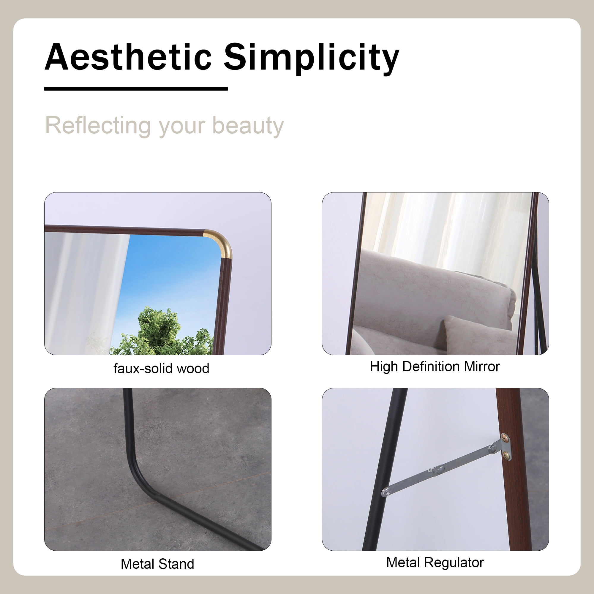 60"x 16.5" Full Length Mirror, Wall Mirror,Full Body Standing Mirror Floor Mirrors,Bathroom Makeup Mirror,Dark Brown