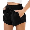 thumbnail image 3 of Gyujnb Women Stretch Athletic Shorts Soft Breathable Drawstring Elastic Waist Casual Workout Shorts with Pockets,Black, 3 of 4