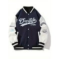 thumbnail image 5 of Letter Print Varsity Jacket, Men's Casual Color Block Button Up Jacket For Spring Fall School Baseball, 5 of 5