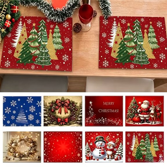Goodw7 Christmas Table Placemats, Linen Winter Holiday Mats with Festive Graphic Designs, Heat Resistant Durable Table Protectors for Home Restaurant Cafe Decor