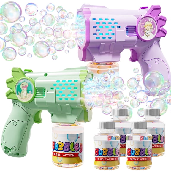 Lenbar Light-Up Bubble Gun for Toddlers, Automatic Bubble Blower with 4 Refills, Outdoor Easter Birthday Party Toy for Boys and Girls Ages 3-12