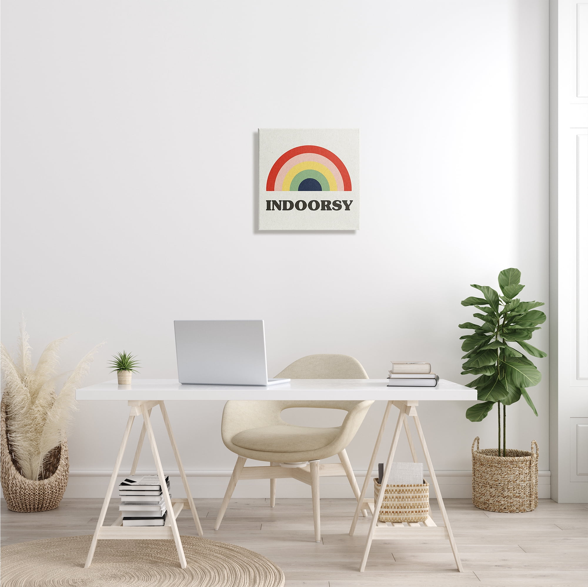 Indoorsy Text Retro Pop Rainbow over Neutral Art for Kids Gallery-Wrapped Canvas Print Wall Art, 17x17