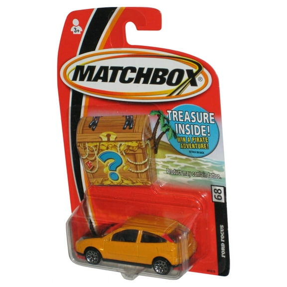Matchbox Ford Focus (2005) Mattel Yellow Die-Cast Toy Car #68 w/ Treasure Chest