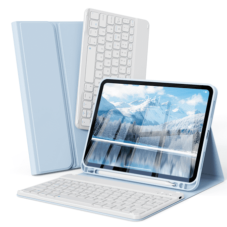 DWPSG Keyboard Case for iPad (A16) 11th Generation 11 inch 2025, Stand Folio Detachable Wireless Bluetooth Rechargeable Keyboard, for iPad 10th Generation 10.9 inch 2022 with Pencil Holder, Blue