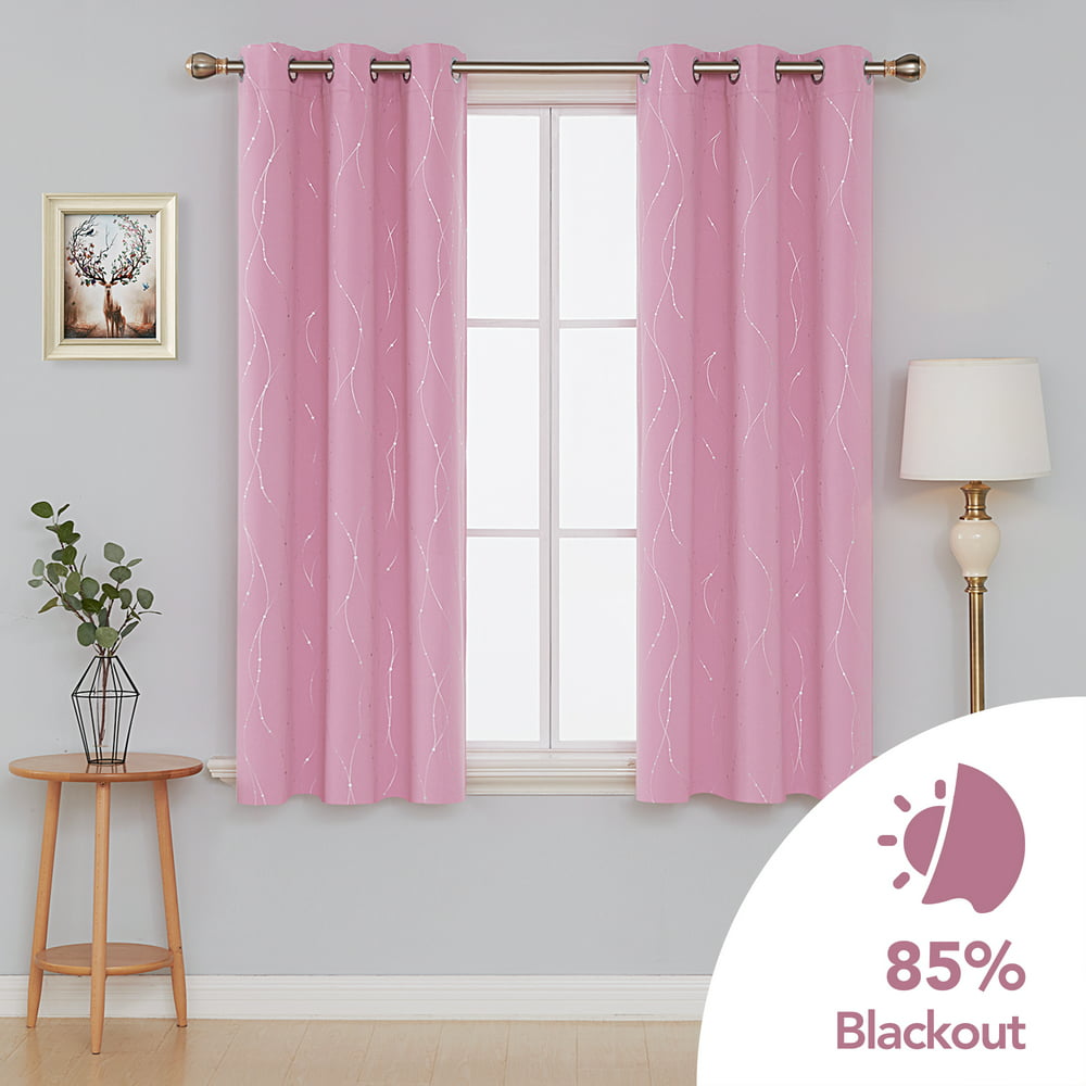 Deconovo Printed Pink Blackout Curtains Wave Line with Dots Printed