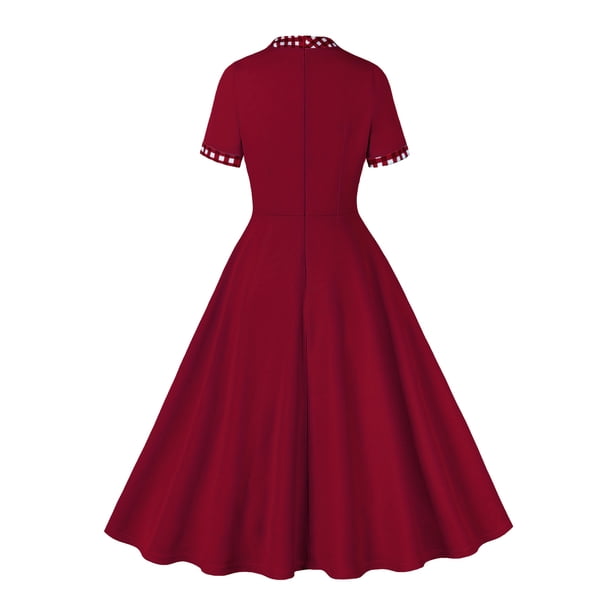 retro cocktail dresses plus size Jinhomg Womens Plus Size Party Dress Retro 1950s Polka Dot Midi Dresses Lightweight Comfy Short Sleeve Button Up Cocktail Dress Evening Prom Dress
