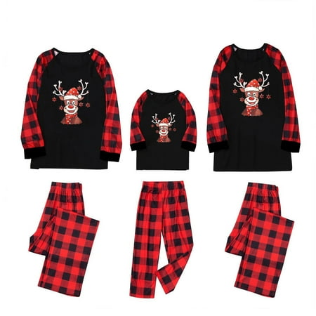 

Family Christmas Pajamas Matching Sets Cute Deer Print Long Sleeve Christmas PJs for Holiday Red Plaid Sleepwear