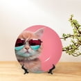thumbnail image 6 of Daiia Cool Cat Pink Sunglasses Printed Pattern Ceramic Plate Dinner Plates Bone China Decorative Plates with Display Stand Art Ceramic Ornaments for Wall Hanging Decoration-10in, 6 of 6