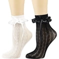thumbnail image 2 of YooGuoGuo Womens Ankle Socks Lace Ruffle Frilly Cotton Cute Princess Ankle Dress Lace Socks for Girl 2 Pack, 2 of 7