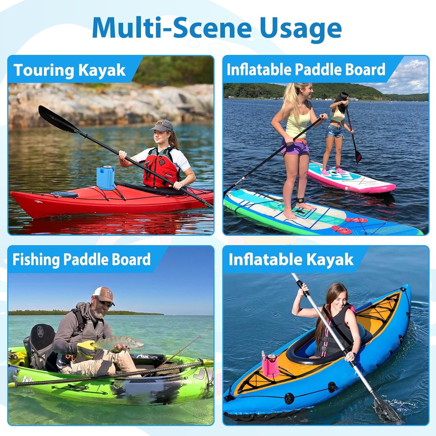 Paddleboard Cup Holder, 2PCS Paddle Board and Kayak Drink Holder, 2-in-1 Drink & Phone Holder, Paddleboard Accessory for Surfboards, Canoes, SUPs, Kayaks, Boats, Fishing, Surfing (Blue)