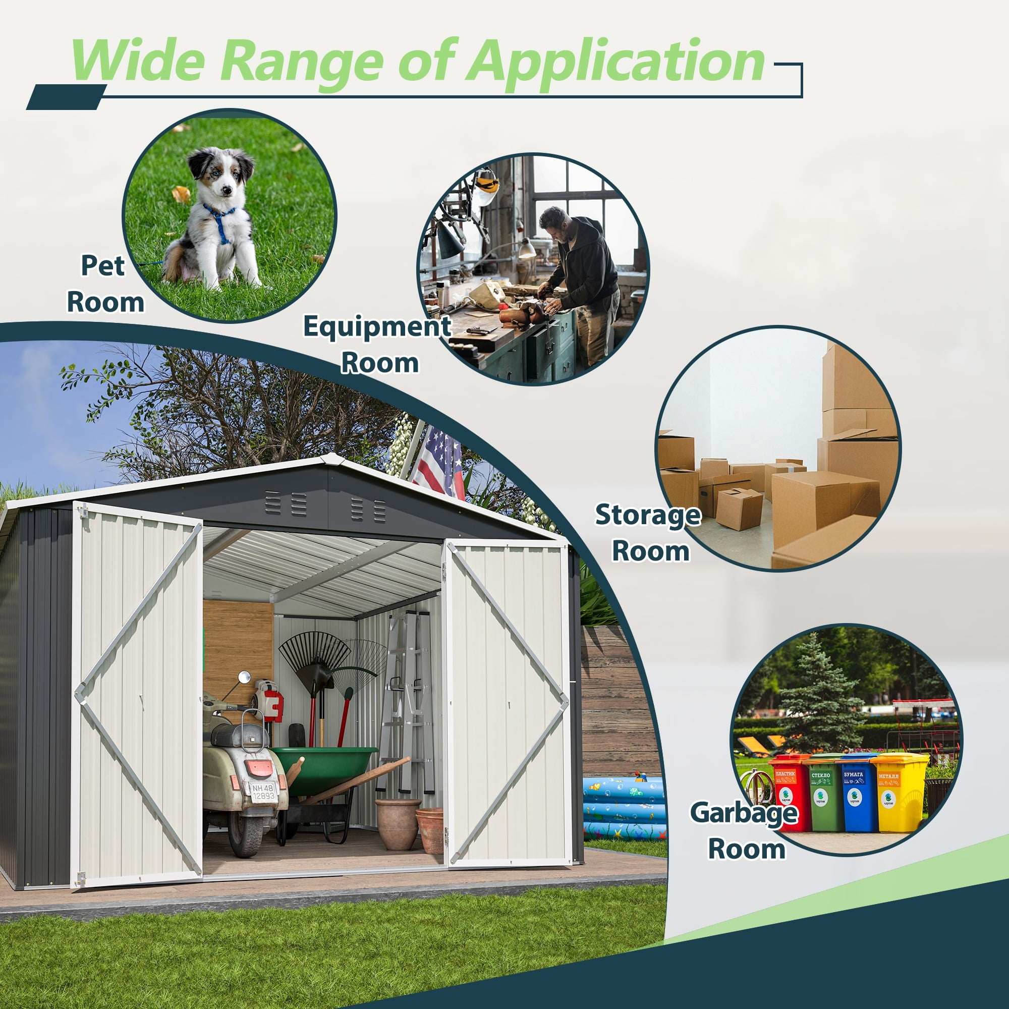 10 x 10 FT Outdoor Storage Shed, Metal Garden Shed with Lockable Doors and Updated Frame Structure, Tool Sheds for Backyard Garden Patio Lawn Black