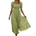 thumbnail image 2 of VBVC Women's Square Neck Puff Sleeve Maxi Dress , Ladies' Boho Smocked Tiered Casual Dress , Summer Vacation Beach Sundress For Women, S-3XL, 2 of 8