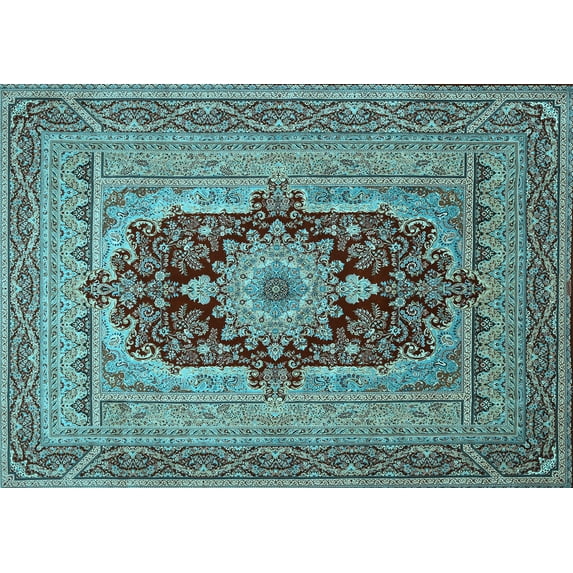 Ahgly Company Indoor Rectangle Medallion Light Blue Traditional Area Rugs, 3' x 5'