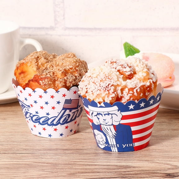 NIYANGLE Fourth of July Cupcake Toppers Paper 48Pcs Independence Day Party Decoration