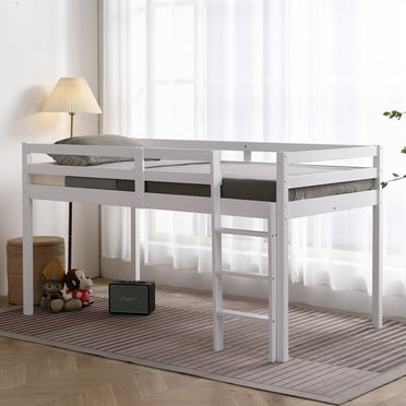 UBesGoo Twin Wood Loft Bed Low Loft Beds for Kids with Ladder,Twin,White