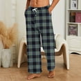 thumbnail image 2 of Evdexr Wide Leg Pants Men Cotton Plaid Sleepwear Drawstring Flannel Chrismas Pajamas Lounge Plus Size Twill Lounge Fleece Pj Pants with Pockets Dark Gray XL, 2 of 5