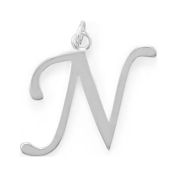 Precious Stars Sterling Silver Unisex Initial Letter N Pendant - No Chain, Pendant Only