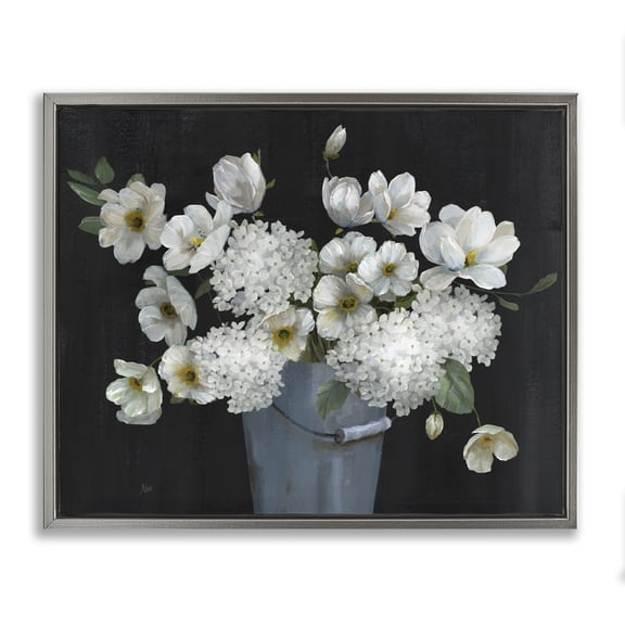 Stupell Industries Shabby Chic White Mixed Flowers Rustic Planter Gray Floating Frame Canvas Art, 31 x 25, by Nan