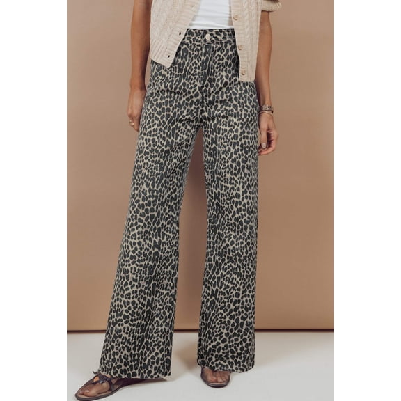 I AM A FASHION JUNKY Black Leopard Print Wide Leg High Waist Jeans