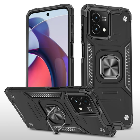 Hotpom for Moto G Stylus 2023 5G Case Military Rugged Durable Grade Drop Shockproof Protection with 360° Rotating Stand and Car Mount Capability, Black