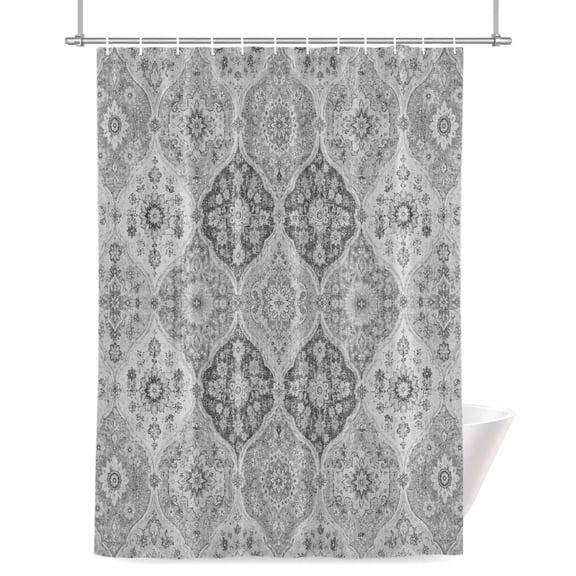 Damask Medallion Shower Curtain, Boho Vintage Gray Flower Pattern Vintage Waterproof Shower Curtain Set with 12 Hooks Lightweight Bath Curtains Washable Bathroom Decor 36x72 Inches