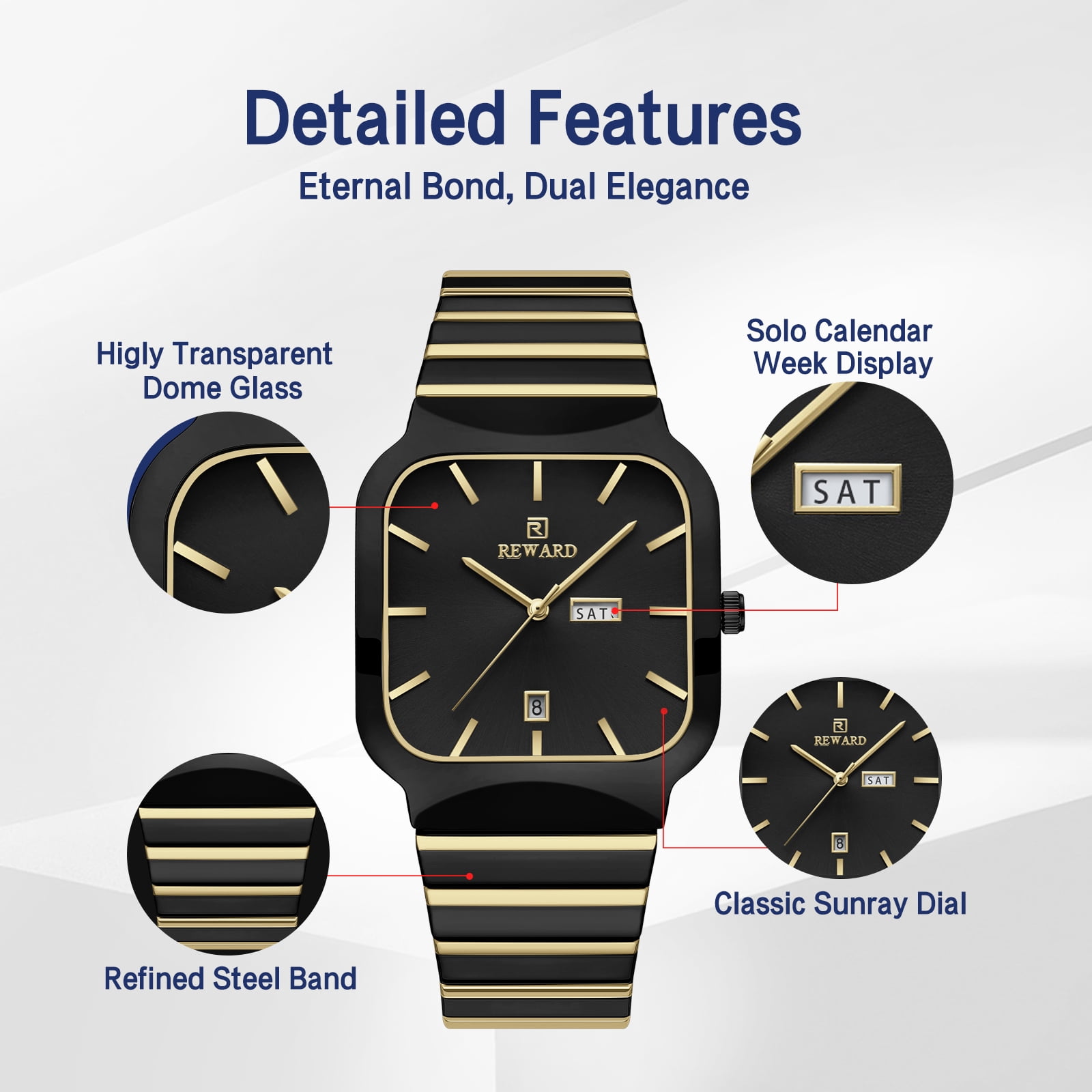 Watches Square Analog Quartz Stainless Steel Watches for Men Mesh Strap Waterproof Business Military Sport Wrist Watch with Date Reward