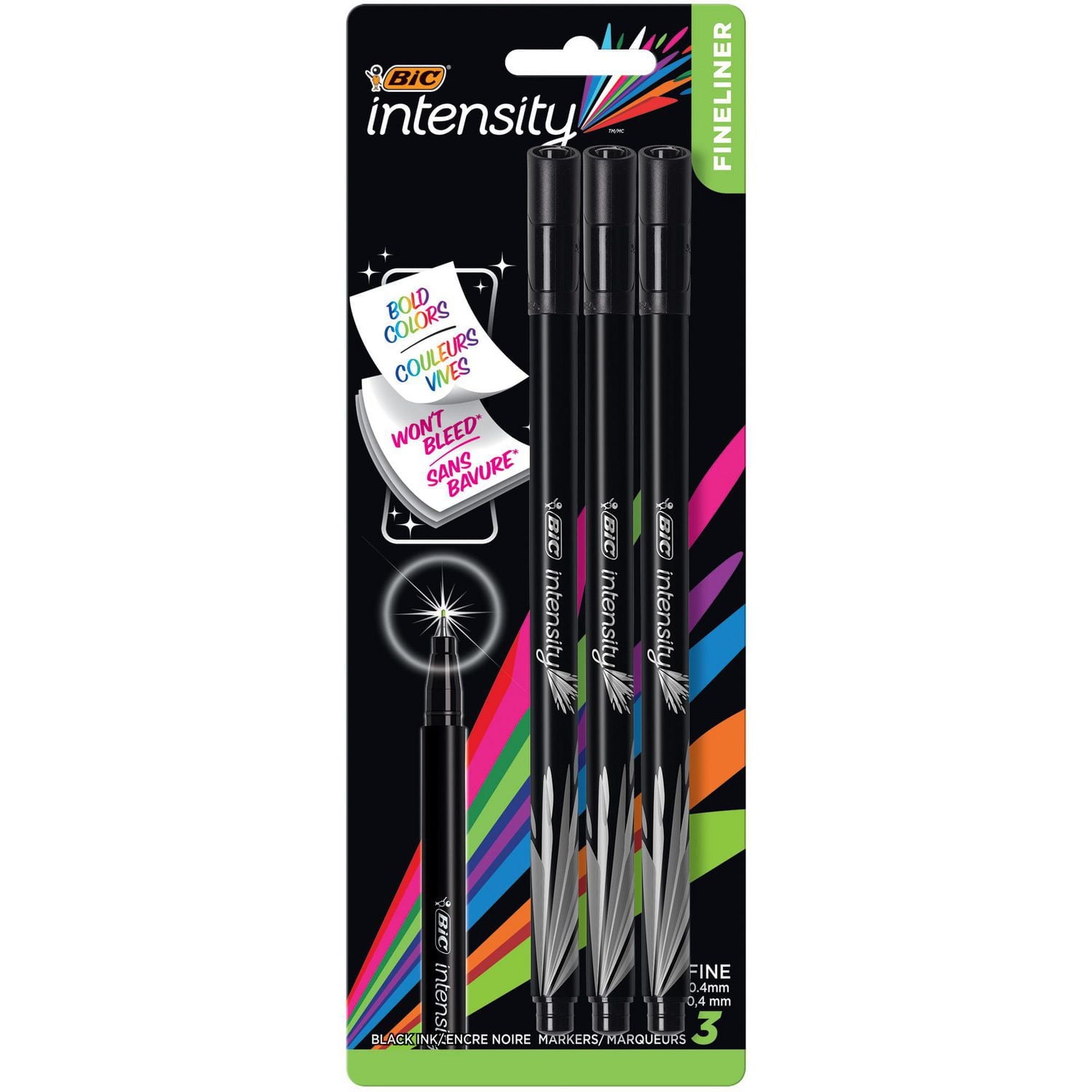 BIC Intensity Fineliner Marker Pen, Fine Point (0.4mm), Black Ink, Writes like a pen, bold like a marker, 3-Count