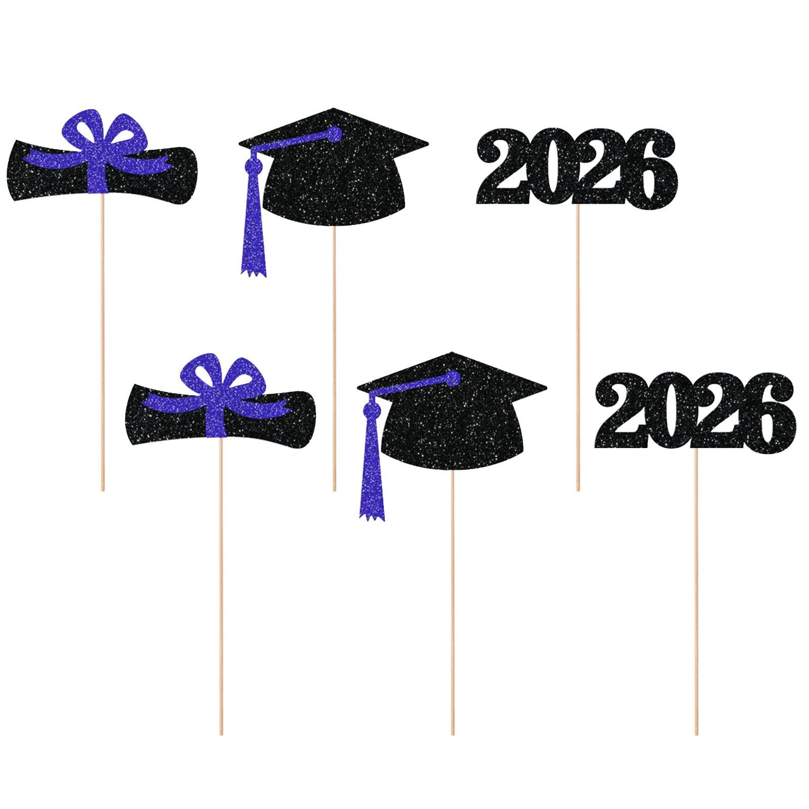 Glitter Graduation Cap Cutout Table Centerpiece Stick Decor for Graduation Party Desktop Vase Layout
