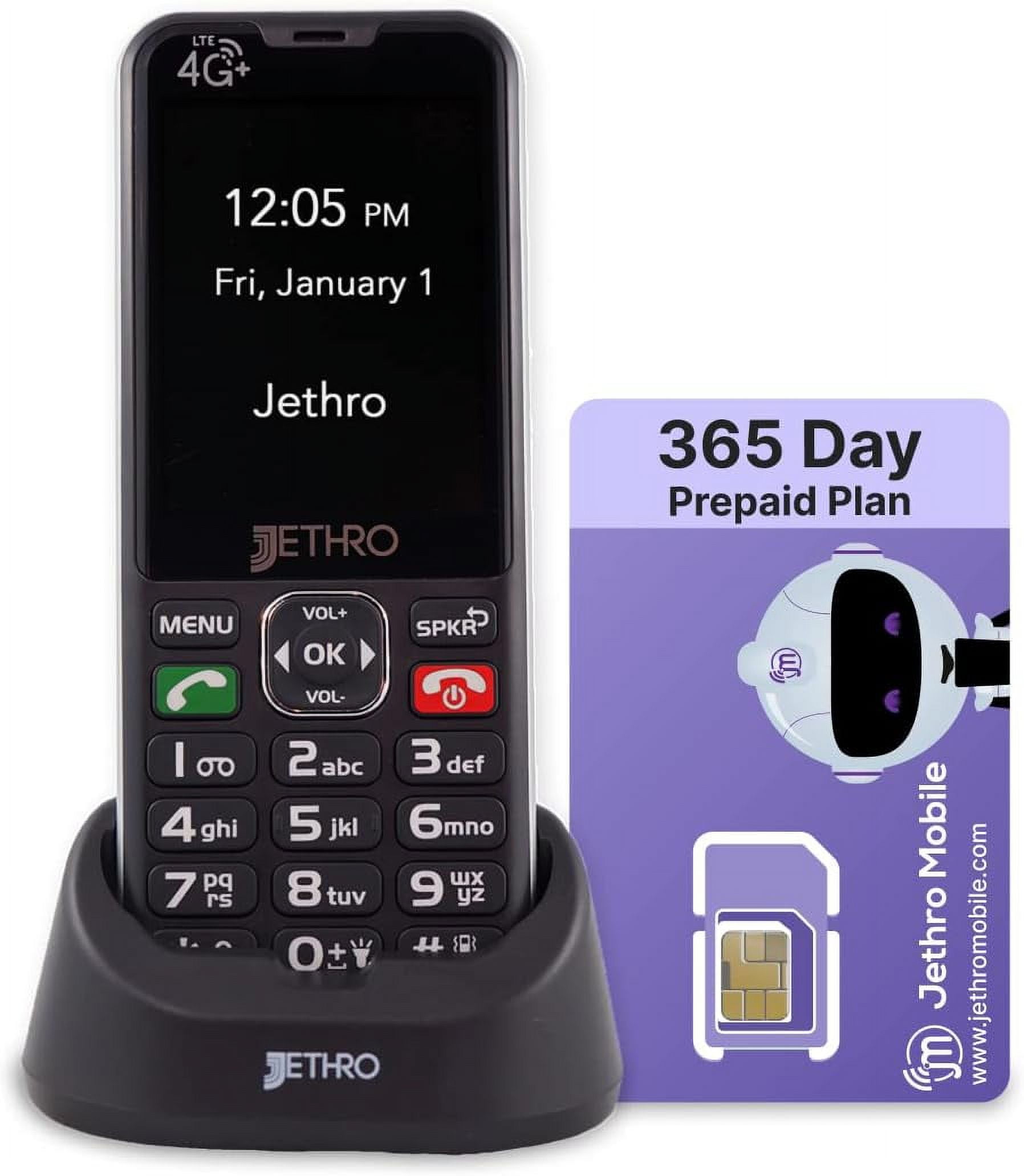 Jethro SC490 4G LTE Big Button Cell Phone for Seniors and Kids, Easy to Use, Unlocked with 365 Day Unlimited Talk and Text Plan