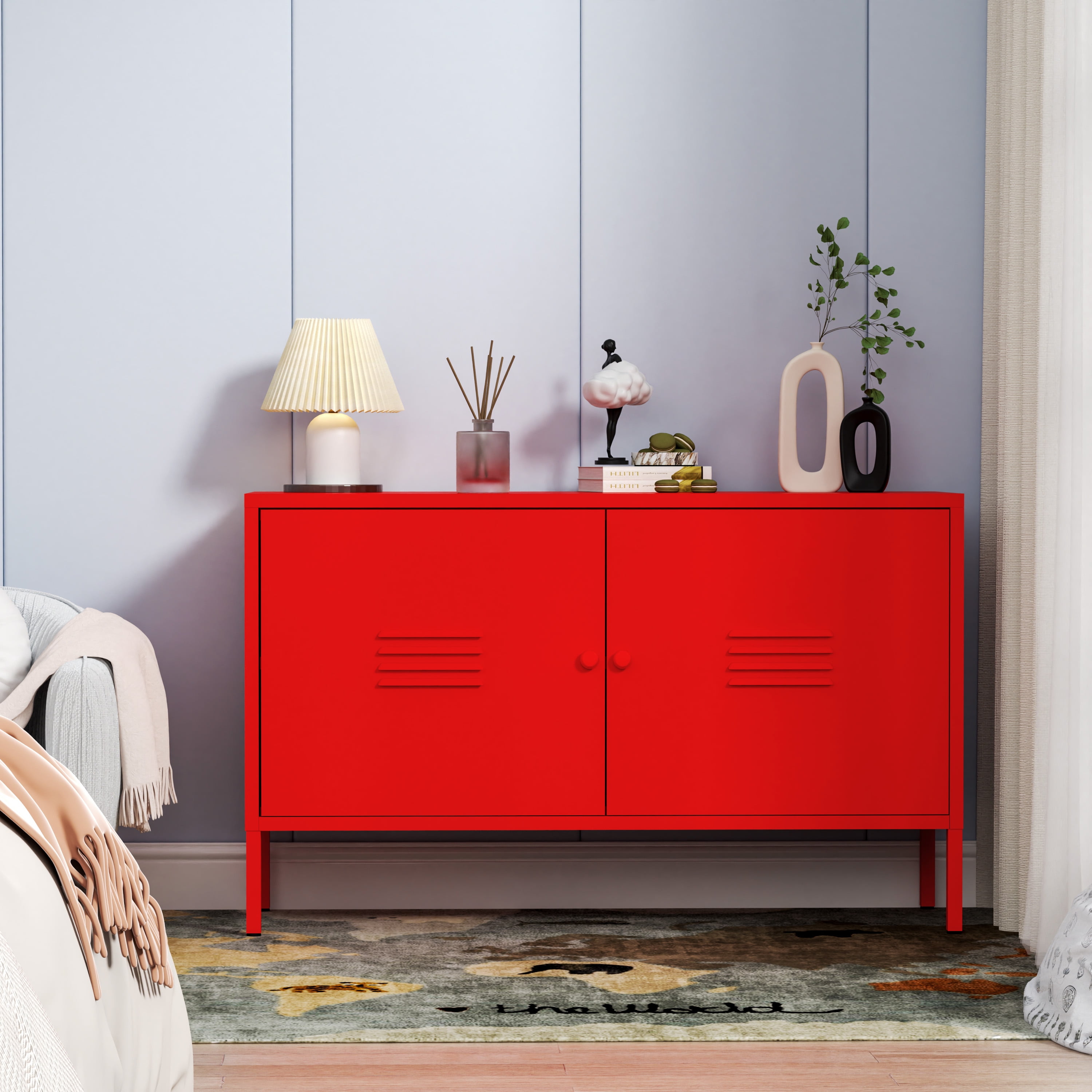 Novogratz Cache 2 Door Metal Locker Style Storage Accent Cabinet