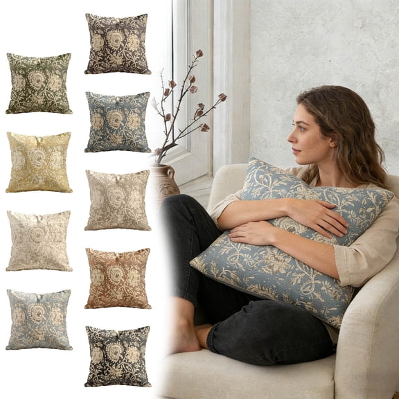 Soft Pillowcase 18x18 in,Soft Flax Cloth,Floral Print,Throw Pillow Covers for Bedroom Living Room Sofa Chair Decoration Pillow Case