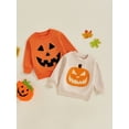 thumbnail image 4 of Aojekbee Little Boy Girl Halloween Sweatshirt Pumpkin Embroidery Crew Neck Long Sleeve Pullover Tops for Fall, 4 of 10