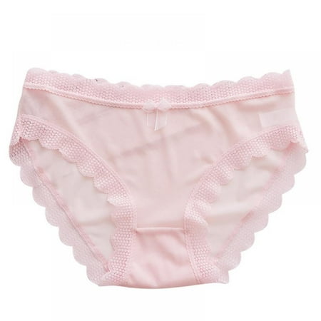 

Wisremt Sexy Solid Color Lace Gauze Bowknot Trim Briefs Fashion Comfortable Breathable Low Waist Seamless Panties For Women